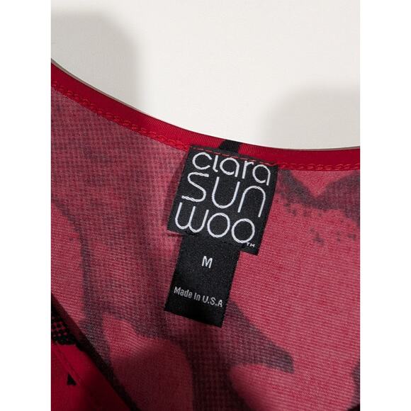 Clara Sun Woo Top Womens Medium Red Black Floral Tunic Art to Wear - Picture 5 of 9